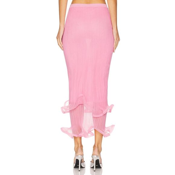 Simkhai Kelso Knit Midi Skirt Gauze Ruffle Hem Statement Elegant Candy Pink Sz S - Picture 2 of 14